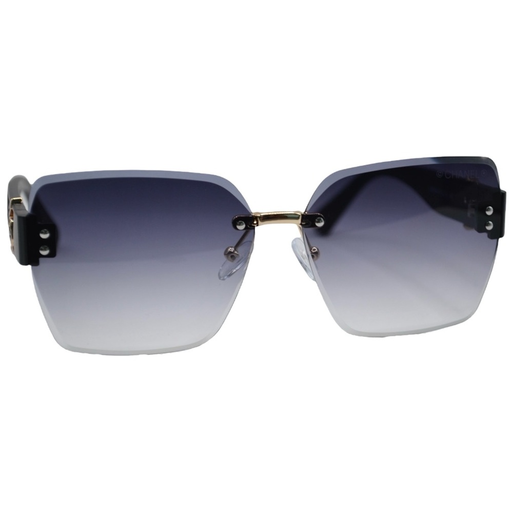 Chanel Women’s Rimless Sunglasses | Black/Purple Frame | Gray Gradient Lens - Picture 2 of 12
